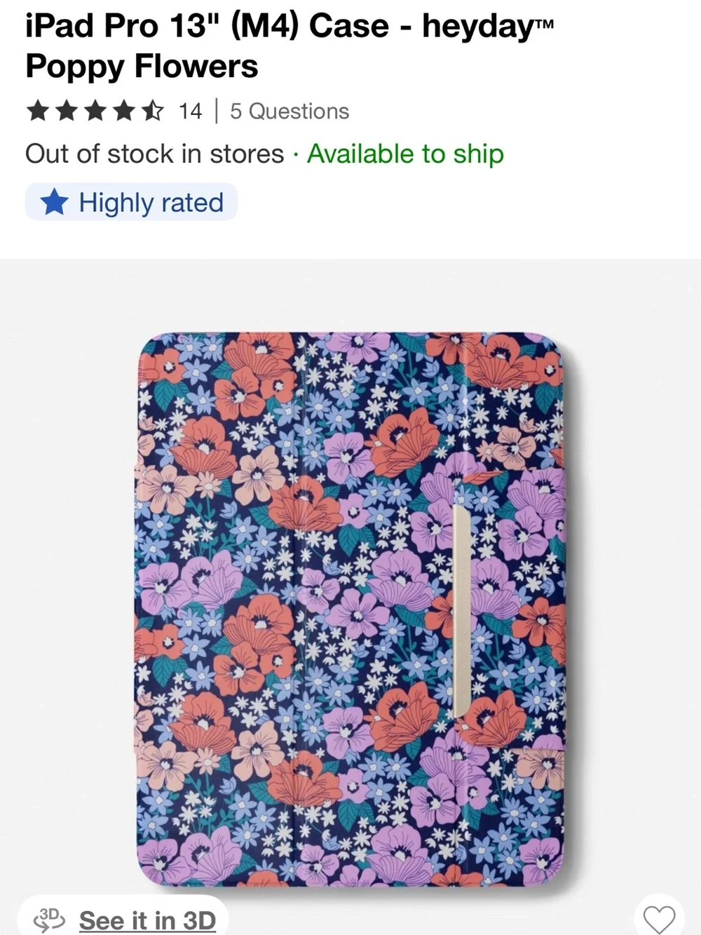 heyday Floral Poppy Tablet Folio Case - Navy, Coral & Lavender